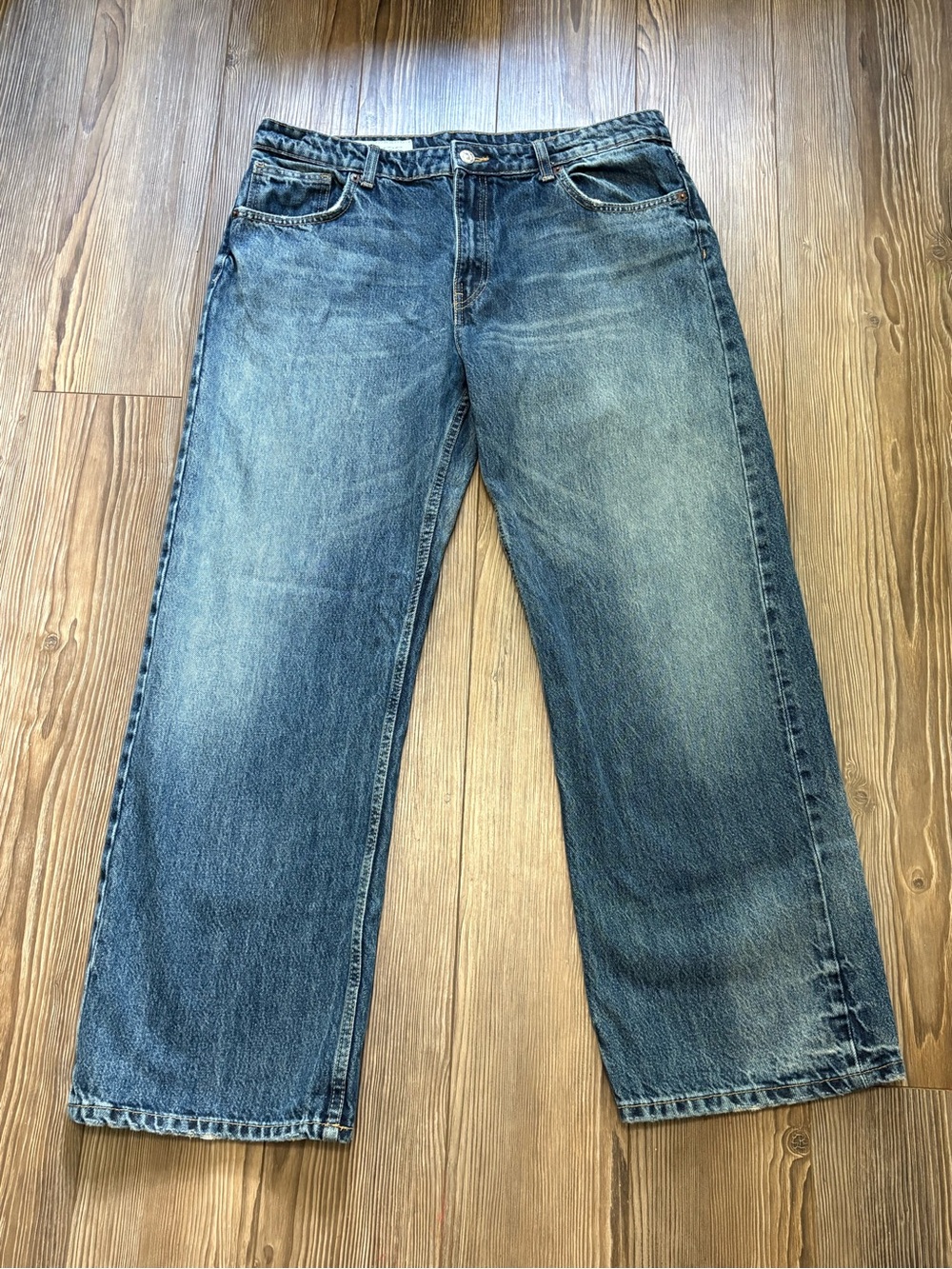 ZARA Blue Wide Leg Straight Denim Jeans Womens Sz 10 Medium Wash
